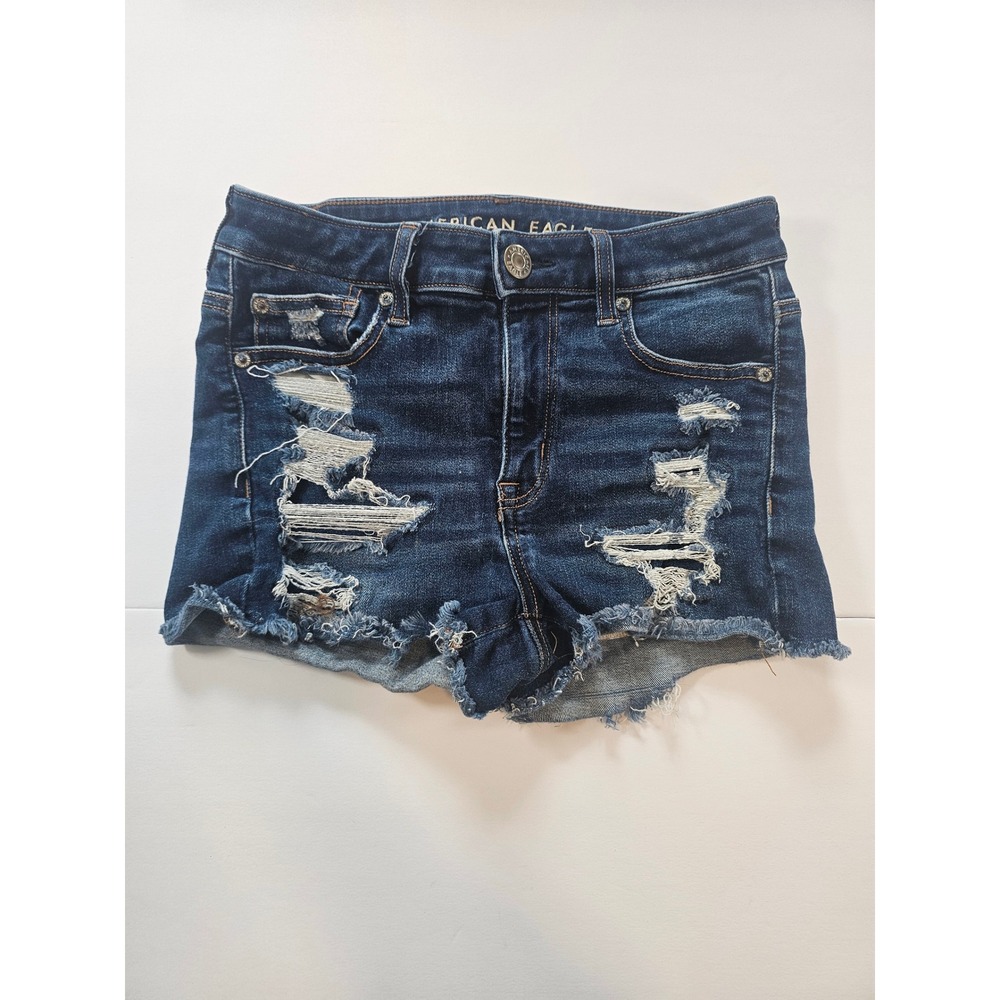 American Eagle Denim Shorts Women 2 Dark Wash Distressed Cutoff Jean Festival